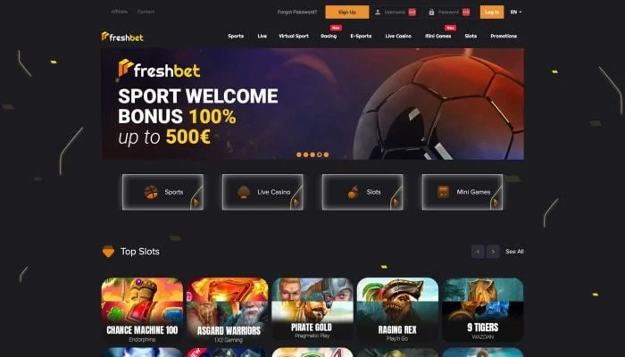 Freshbet casino lobby on desktop